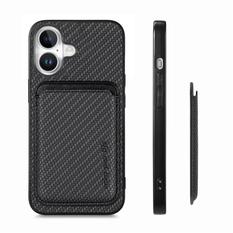 For iPhone 16 Carbon Fiber Leather Card Magsafe Phone Case(Black) - iPhone 16 Cases by buy2fix | Online Shopping UK | buy2fix