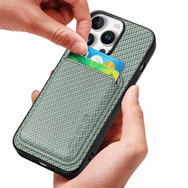 For iPhone 16 Pro Max Carbon Fiber Leather Card Magsafe Phone Case(Green) - iPhone 16 Pro Max Cases by buy2fix | Online Shopping UK | buy2fix