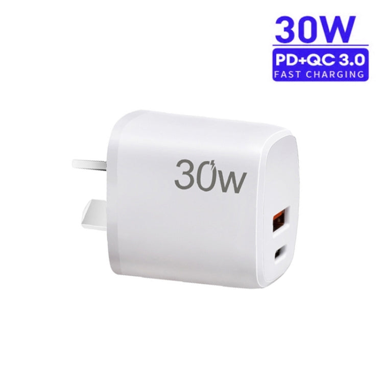 PD30W USB-C / Type-C + QC3.0 USB Charger with 1m USB to 8 Pin Data Cable, AU Plug(White) - USB Charger by buy2fix | Online Shopping UK | buy2fix