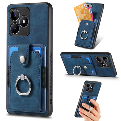 For Realme C53 4G Retro Skin-feel Ring Multi-card Wallet Phone Case(Blue) - Realme Cases by buy2fix | Online Shopping UK | buy2fix