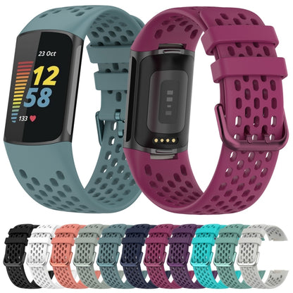 For Fitbit Charge 5 Solid Color Breathable Sports Silicone Watch Band(Dark Blue) - Watch Bands by buy2fix | Online Shopping UK | buy2fix