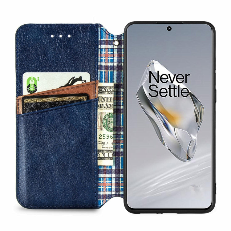 For OnePlus 12 Cubic Grid Pressed Magnetic Leather Phone Case(Blue) - OnePlus Cases by buy2fix | Online Shopping UK | buy2fix