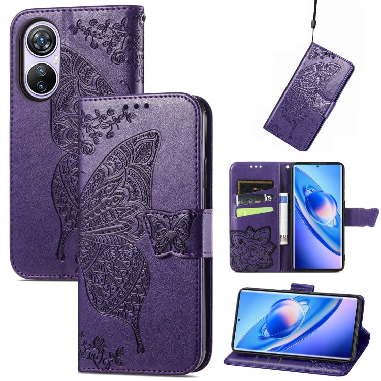 For Blackview A200 Pro Butterfly Love Flower Embossed Leather Phone Case(Purple) - More Brand by buy2fix | Online Shopping UK | buy2fix