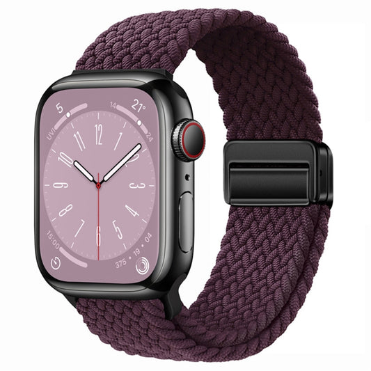 For Apple Watch Ultra 49mm Nylon Woven Magnetic Fold Buckle Watch Band(Crimson Cherry) - Watch Bands by buy2fix | Online Shopping UK | buy2fix