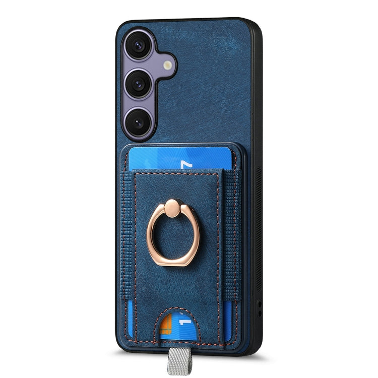 For Samsung Galaxy S25+ 5G Retro Splitable Magnetic Card Bag Leather Phone Case(Blue) - Galaxy Phone Cases by buy2fix | Online Shopping UK | buy2fix