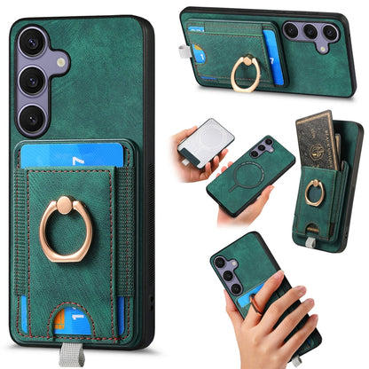 For Samsung Galaxy S25+ 5G Retro Splitable Magnetic Card Bag Leather Phone Case(Green) - Galaxy Phone Cases by buy2fix | Online Shopping UK | buy2fix