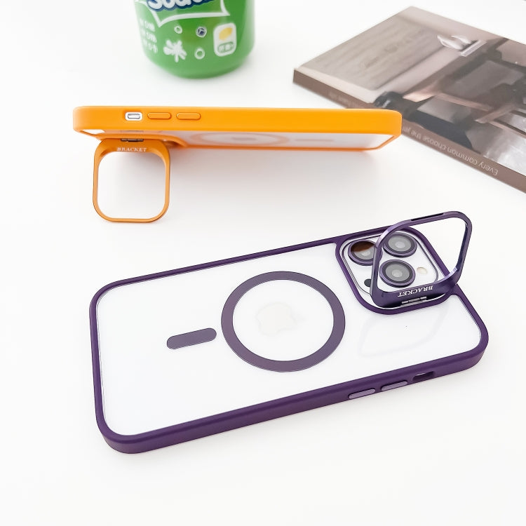 For iPhone 14 Pro MagSafe Acrylic Hybrid TPU Holder Phone Case with Lens film(Orange) - iPhone 14 Pro Cases by buy2fix | Online Shopping UK | buy2fix