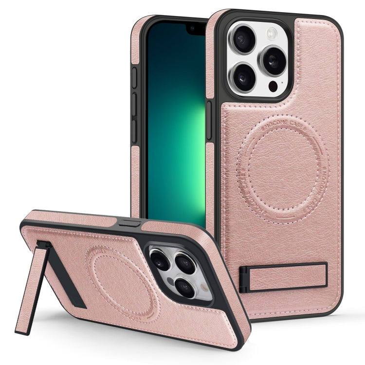 For iPhone 13 Pro Multi-function Holder MagSafe PU Phone Case(Rose Gold) - iPhone 13 Pro Cases by buy2fix | Online Shopping UK | buy2fix