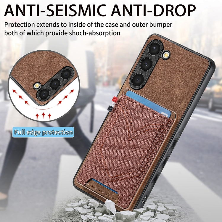 For Samsung Galaxy S25 5G Denim Texture Leather Skin Phone Case with Card Slot(Brown) - Galaxy S25 5G Cases by buy2fix | Online Shopping UK | buy2fix