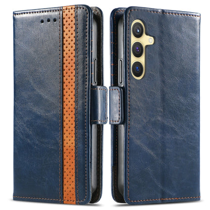 For Samsung Galaxy S25 5G CaseNeo Splicing Dual Magnetic Buckle Leather Phone Case(Blue) - Galaxy S25 5G Cases by CaseNeo | Online Shopping UK | buy2fix