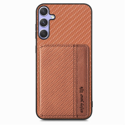 For Samsung Galaxy S25 Ultra 5G Carbon Fiber Magnetic Card Wallet RFID Blocking Phone Case(Brown) - Galaxy S25 Ultra 5G Cases by buy2fix | Online Shopping UK | buy2fix