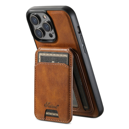 For iPhone 15 Plus Suteni H15 MagSafe Oil Eax Leather Detachable Wallet Back Phone Case(Brown) - iPhone 15 Plus Cases by Suteni | Online Shopping UK | buy2fix