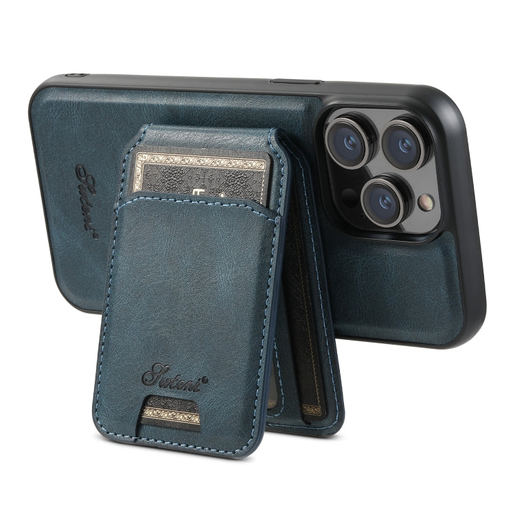 For iPhone 15 Plus Suteni H15 MagSafe Oil Eax Leather Detachable Wallet Back Phone Case(Blue) - iPhone 15 Plus Cases by Suteni | Online Shopping UK | buy2fix