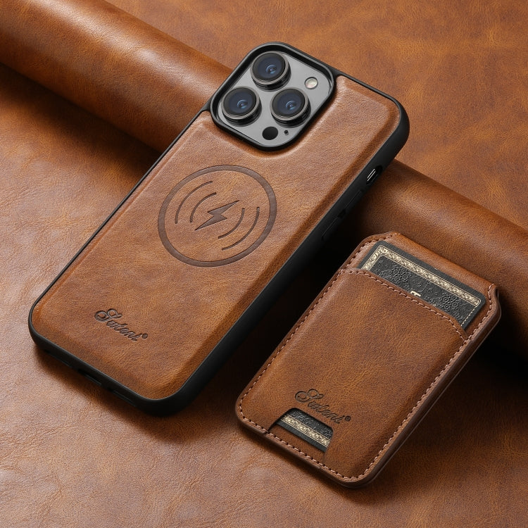 For iPhone 12  Suteni H15 MagSafe Oil Eax Leather Detachable Wallet Back Phone Case(Brown) - iPhone 12 / 12 Pro Cases by Suteni | Online Shopping UK | buy2fix