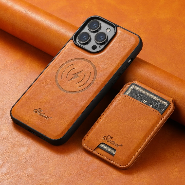 For iPhone 12  Suteni H15 MagSafe Oil Eax Leather Detachable Wallet Back Phone Case(Khaki) - iPhone 12 / 12 Pro Cases by Suteni | Online Shopping UK | buy2fix