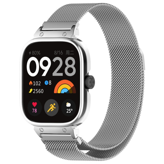 For Redmi Watch 4 Milan Magnetic Steel Mesh Watch Band + Watch Metal Frame(Silver) - Watch Bands by buy2fix | Online Shopping UK | buy2fix