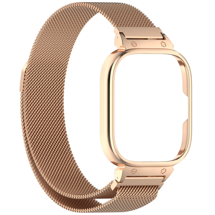 For Redmi Watch 4 Milan Magnetic Steel Mesh Watch Band + Watch Metal Frame(Rose Gold) - Watch Bands by buy2fix | Online Shopping UK | buy2fix