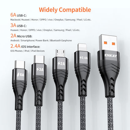 ENKAY 4-in-1 6A USB-A to Type-C / 8 Pin / Micro USB Multifunction Fast Charging Cable, Cable Length:2m(Grey) - Multifunction Cable by ENKAY | Online Shopping UK | buy2fix