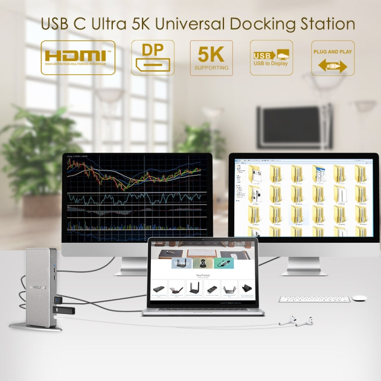 WAVLINK WL-UG69DK7 Laptops Type-C Universal Desktop Docking Station Aluminum Alloy HUB Adapter(AU Plug) - USB HUB by WAVLINK | Online Shopping UK | buy2fix