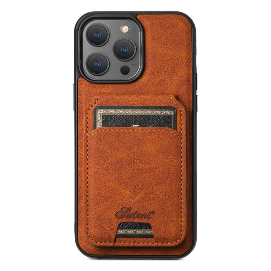 For iPhone 15 Pro Suteni H17 Litchi Texture Leather MagSafe Detachable Wallet Phone Case(Khaki) - iPhone 15 Pro Cases by Suteni | Online Shopping UK | buy2fix