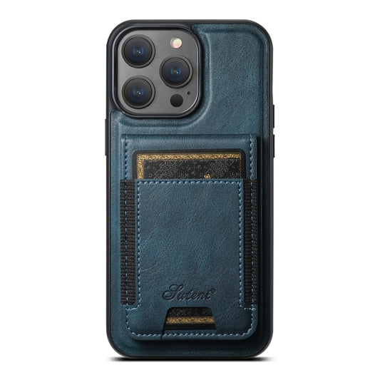 For iPhone 13 Pro Max Suteni H17 Oil Eax Leather MagSafe Detachable Wallet Phone Case(Blue) - iPhone 13 Pro Max Cases by Suteni | Online Shopping UK | buy2fix