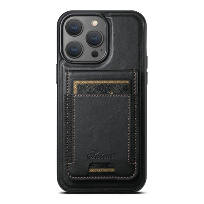 For iPhone 16 Pro Suteni H17 Oil Eax Leather MagSafe Detachable Wallet Phone Case(Black) - iPhone 16 Pro Cases by Suteni | Online Shopping UK | buy2fix