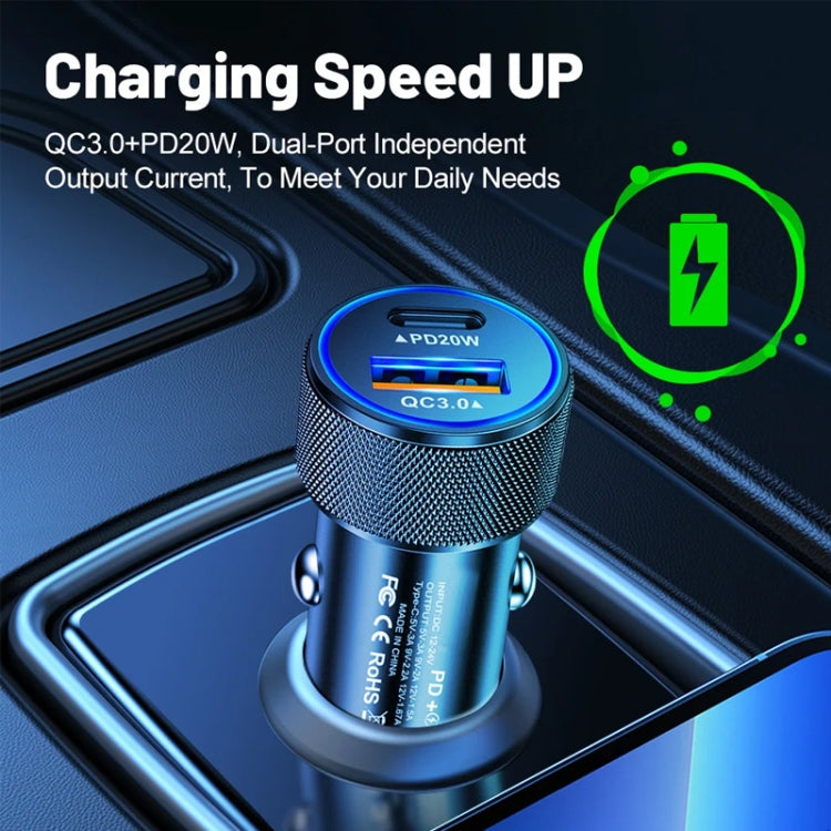 P19 Metal PD20W USB-C + QC18W USB Car Charger with USB-C to USB-C Date Cable for iPhone 15 series(Black) - Car Charger by buy2fix | Online Shopping UK | buy2fix