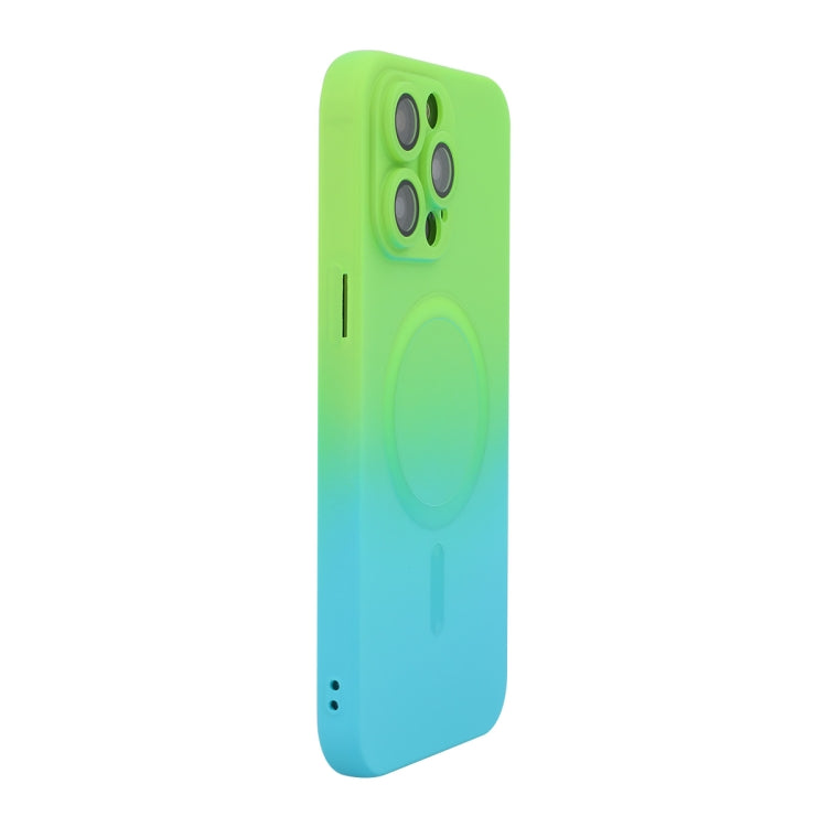 For iPhone 16 Pro Max ENKAY Hat-Prince MagSafe Rainbow Gradient Silicone Phone Case with Lens Film(Green Blue) - iPhone 16 Pro Max Cases by ENKAY | Online Shopping UK | buy2fix