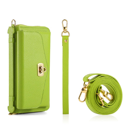 For iPhone 15 MagSafe Crossbody Multi-functional Zipper Wallet Litchi Leather Phone Case(Green) - iPhone 15 Cases by buy2fix | Online Shopping UK | buy2fix