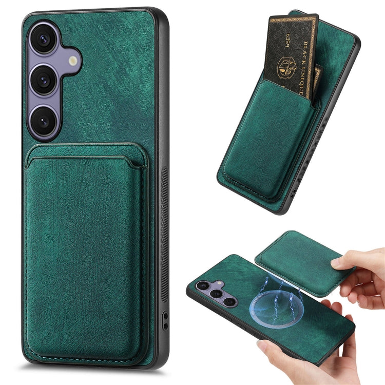 For Samsung Galaxy S25 5G Retro Leather Card Bag Magnetic Phone Case(Green) - Galaxy S25 5G Cases by buy2fix | Online Shopping UK | buy2fix