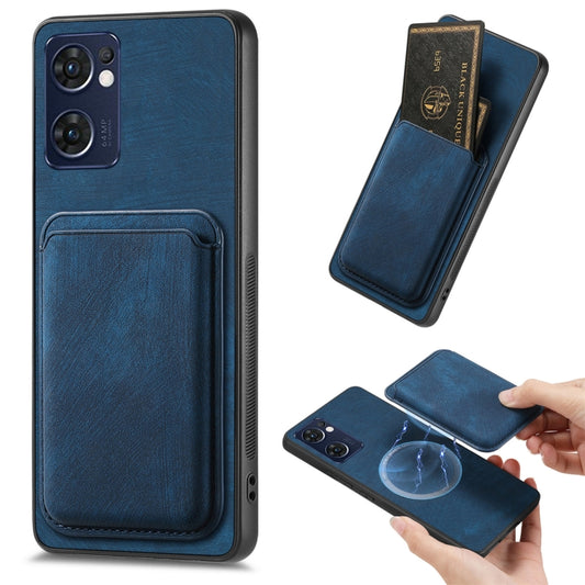 For OPPO Reno7 5G Retro Leather Card Bag Magnetic Phone Case(Blue) - OPPO Cases by buy2fix | Online Shopping UK | buy2fix