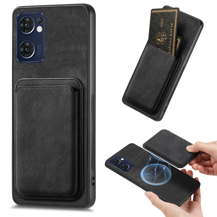 For OPPO Reno7 5G Retro Leather Card Bag Magnetic Phone Case(Black) - OPPO Cases by buy2fix | Online Shopping UK | buy2fix