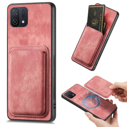 For OPPO A16K Retro Leather Card Bag Magnetic Phone Case(Pink) - OPPO Cases by buy2fix | Online Shopping UK | buy2fix