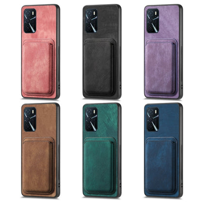 For OPPO Reno6 Pro 5G Retro Leather Card Bag Magnetic Phone Case(Blue) - OPPO Cases by buy2fix | Online Shopping UK | buy2fix