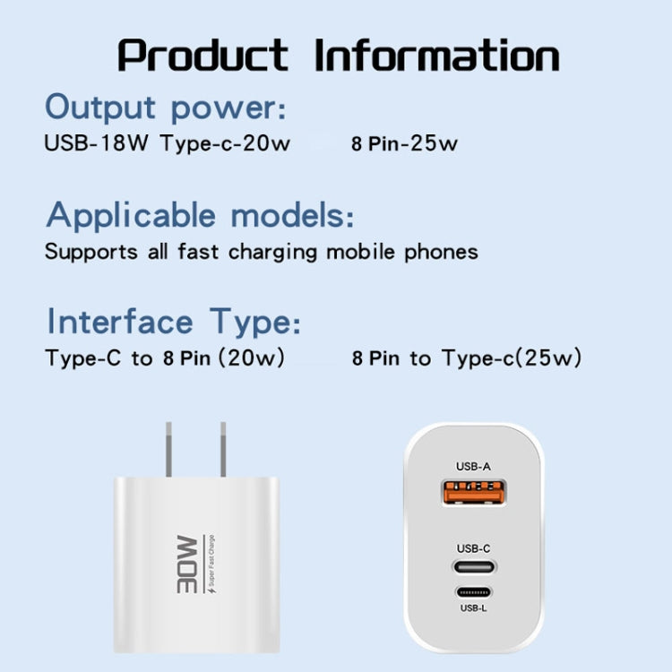 PD30W USB-C / Type-C + 8 Pin + USB-A Reverse Charger Suitable for iPhone Series(UK Plug) - USB Charger by buy2fix | Online Shopping UK | buy2fix