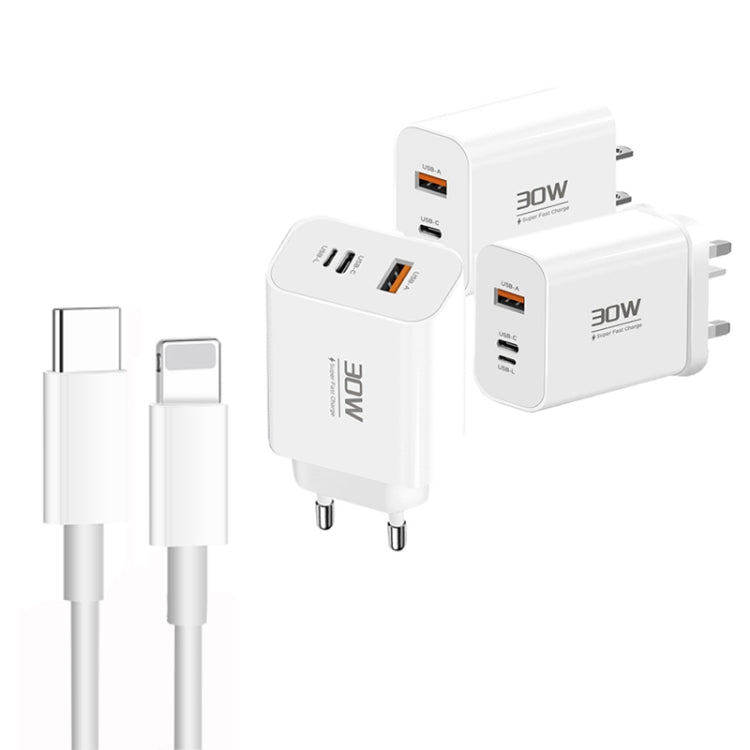 PD30W USB-C / Type-C + 8 Pin + USB Charger with Type-C to 8 Pin Date Cable(UK Plug) - USB Charger by buy2fix | Online Shopping UK | buy2fix