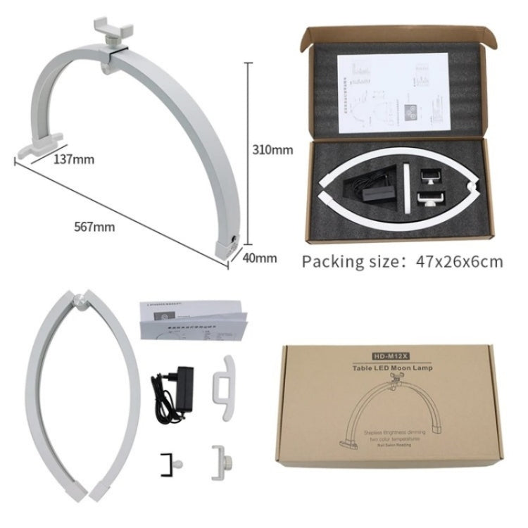M12X Foldable LED Half Moon Lamp Touch Control Nail Art Lamp, Length: 56cm(UK Plug) - Selfie Light by buy2fix | Online Shopping UK | buy2fix