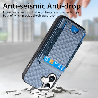 For iPhone 16 Plus Carbon Fiber Vertical Flip Wallet Stand Phone Case(Blue) - iPhone 16 Plus Cases by buy2fix | Online Shopping UK | buy2fix