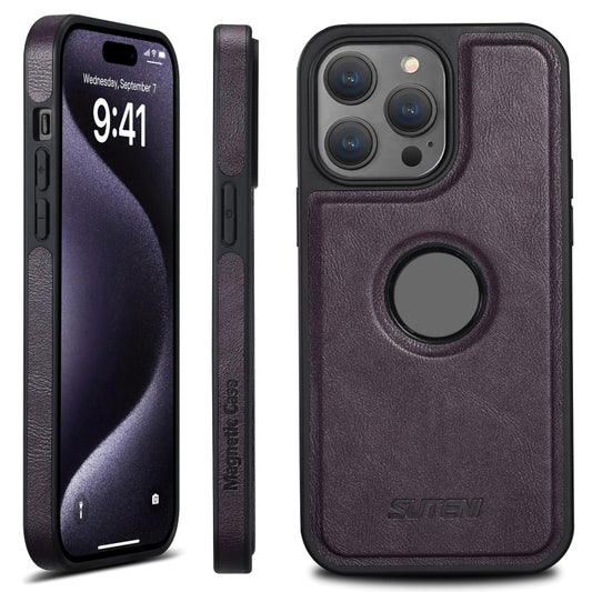 For iPhone 15 Pro Max Suteni G1 Magsafe Leather Back Phone Case(Purple) - iPhone 15 Pro Max Cases by Suteni | Online Shopping UK | buy2fix