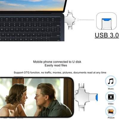 4 in 1 USB-C / Type-C  USB 2.0 + Micro USB + 8 Pin Adapter TF Card Reader, Memory Card:16GB(Sliver) - U Disk & Card Reader by buy2fix | Online Shopping UK | buy2fix
