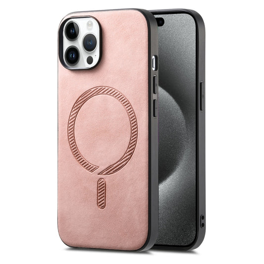 For iPhone 15 Pro Max Solid Color Retro Magsafe PU Back Cover Phone Case(Pink) - iPhone 15 Pro Max Cases by buy2fix | Online Shopping UK | buy2fix