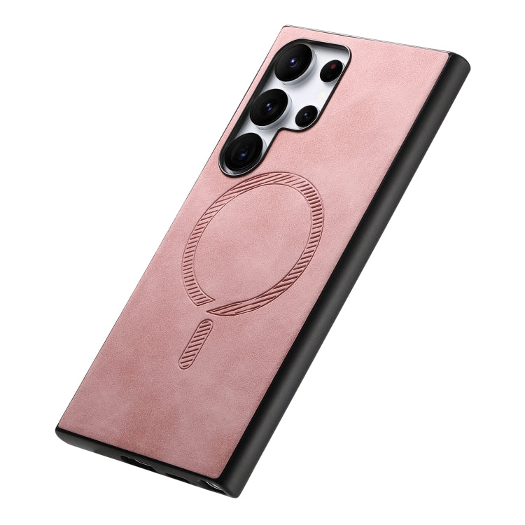 For Samsung Galaxy S24 Ultra 5G Solid Color Retro Magsafe PU Back Cover Phone Case(Pink) - Galaxy S24 Ultra 5G Cases by buy2fix | Online Shopping UK | buy2fix