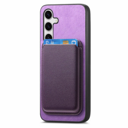 For Samsung Galaxy S25 5G Retro Magsafe Card Bag PU Back Cover Phone Case(Purple) - Galaxy S25 5G Cases by buy2fix | Online Shopping UK | buy2fix