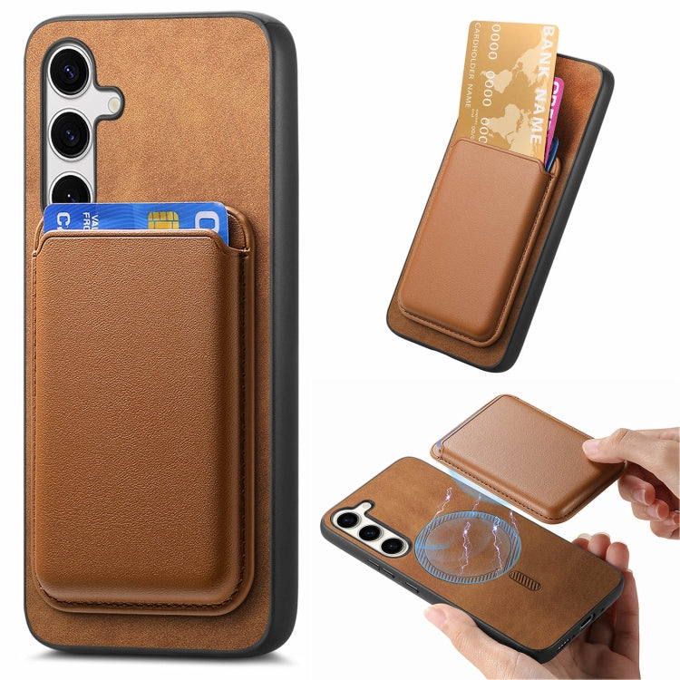 For Samsung Galaxy S25+ 5G Retro Magsafe Card Bag PU Back Cover Phone Case(Brown) - Galaxy S25+ 5G Cases by buy2fix | Online Shopping UK | buy2fix