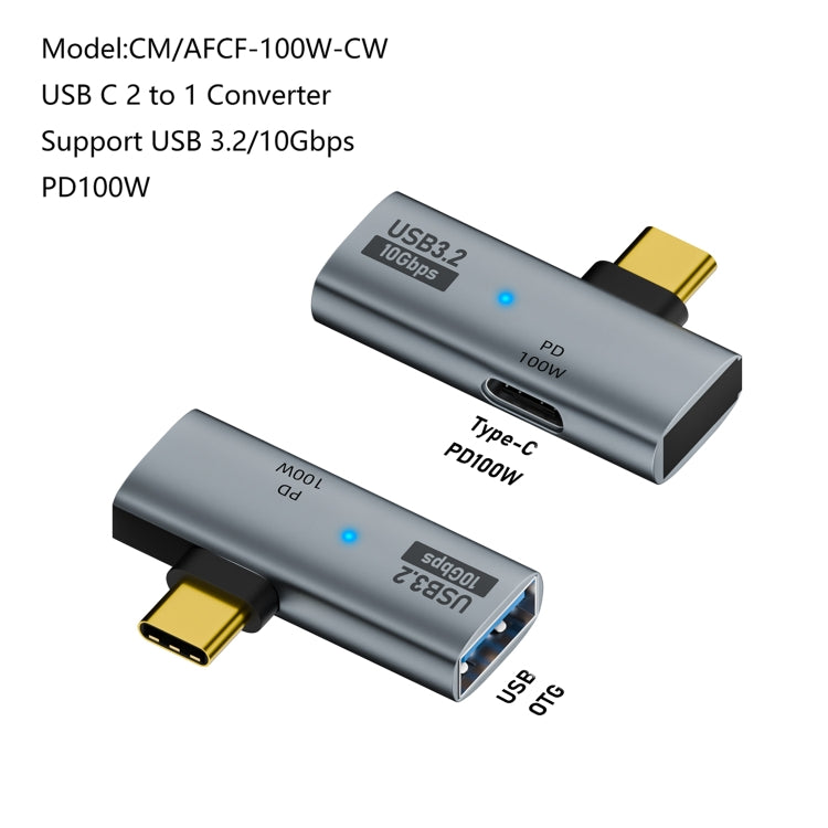 USB-C / Type-C Male to Type-C + USB3.2 Female 10Gbps Data OTG Converter PD 100W Charging Adapter(Grey) - OTG Adapter by buy2fix | Online Shopping UK | buy2fix