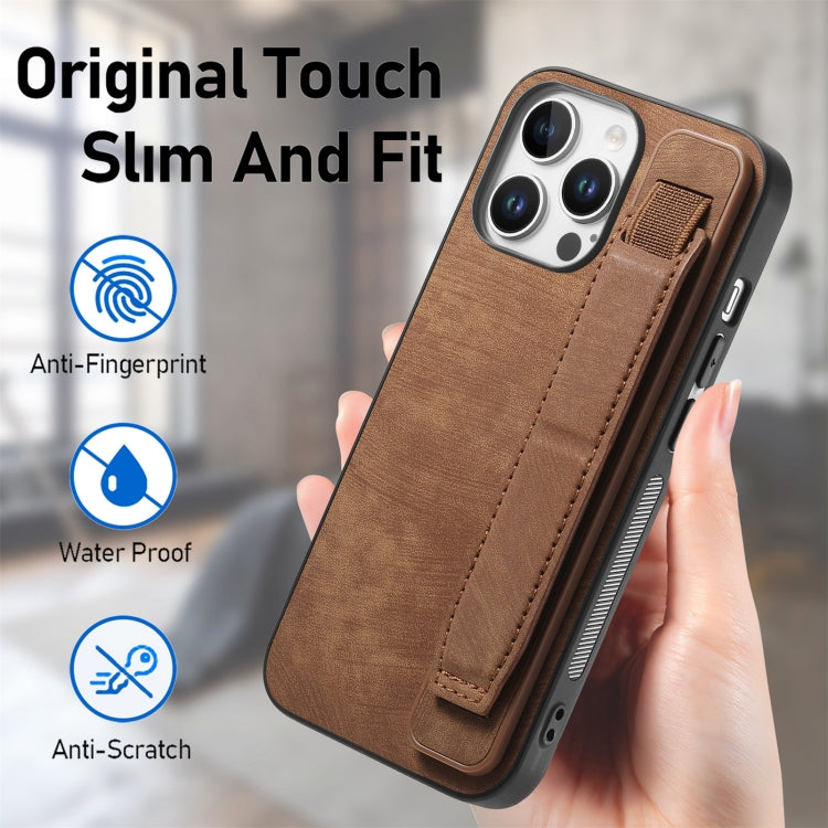 For iPhone 16 Pro Retro Wristband Holder Leather Back Phone Case(Brown) - iPhone 16 Pro Cases by buy2fix | Online Shopping UK | buy2fix