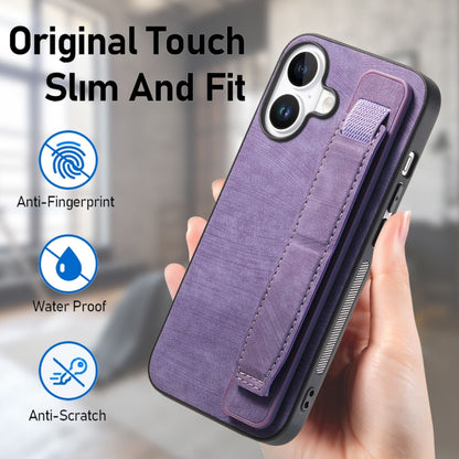 For iPhone 16 Retro Wristband Holder Leather Back Phone Case(Purple) - iPhone 16 Cases by buy2fix | Online Shopping UK | buy2fix