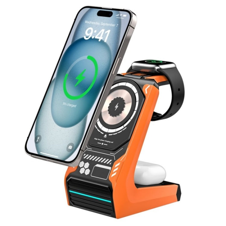 T21 3 in 1 Mecha Charger Mobile Phone Watch Earphone Desktop Wireless Charging Dock Station(Beige) - Wireless Charger by buy2fix | Online Shopping UK | buy2fix