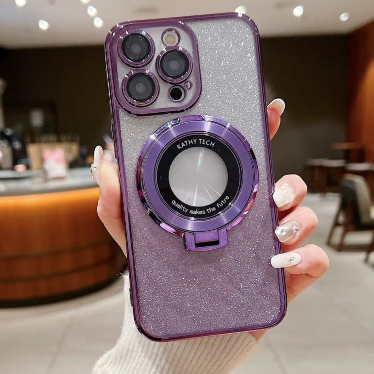 For iPhone  12 Pro Electroplated Holder Gradient Glitter Magsafe Phone Case(Purple) - iPhone 12 / 12 Pro Cases by buy2fix | Online Shopping UK | buy2fix