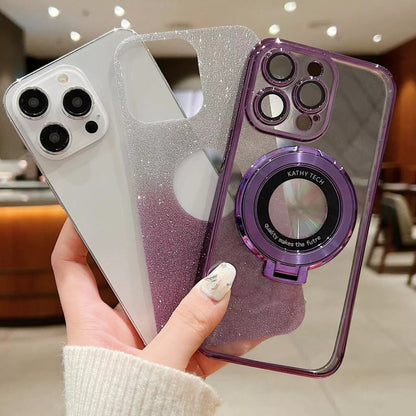 For iPhone  12 Pro Electroplated Holder Gradient Glitter Magsafe Phone Case(Purple) - iPhone 12 / 12 Pro Cases by buy2fix | Online Shopping UK | buy2fix